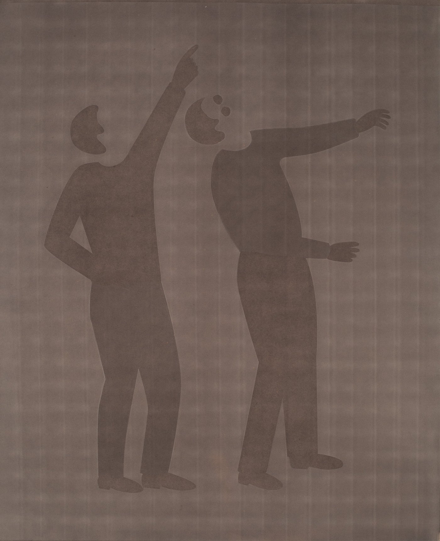 Two Stand and Point Up to the Right